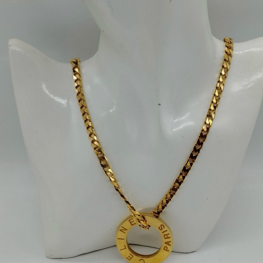 Vintage Céline Gold Disc Pendant Necklace - Picture 2 of 7